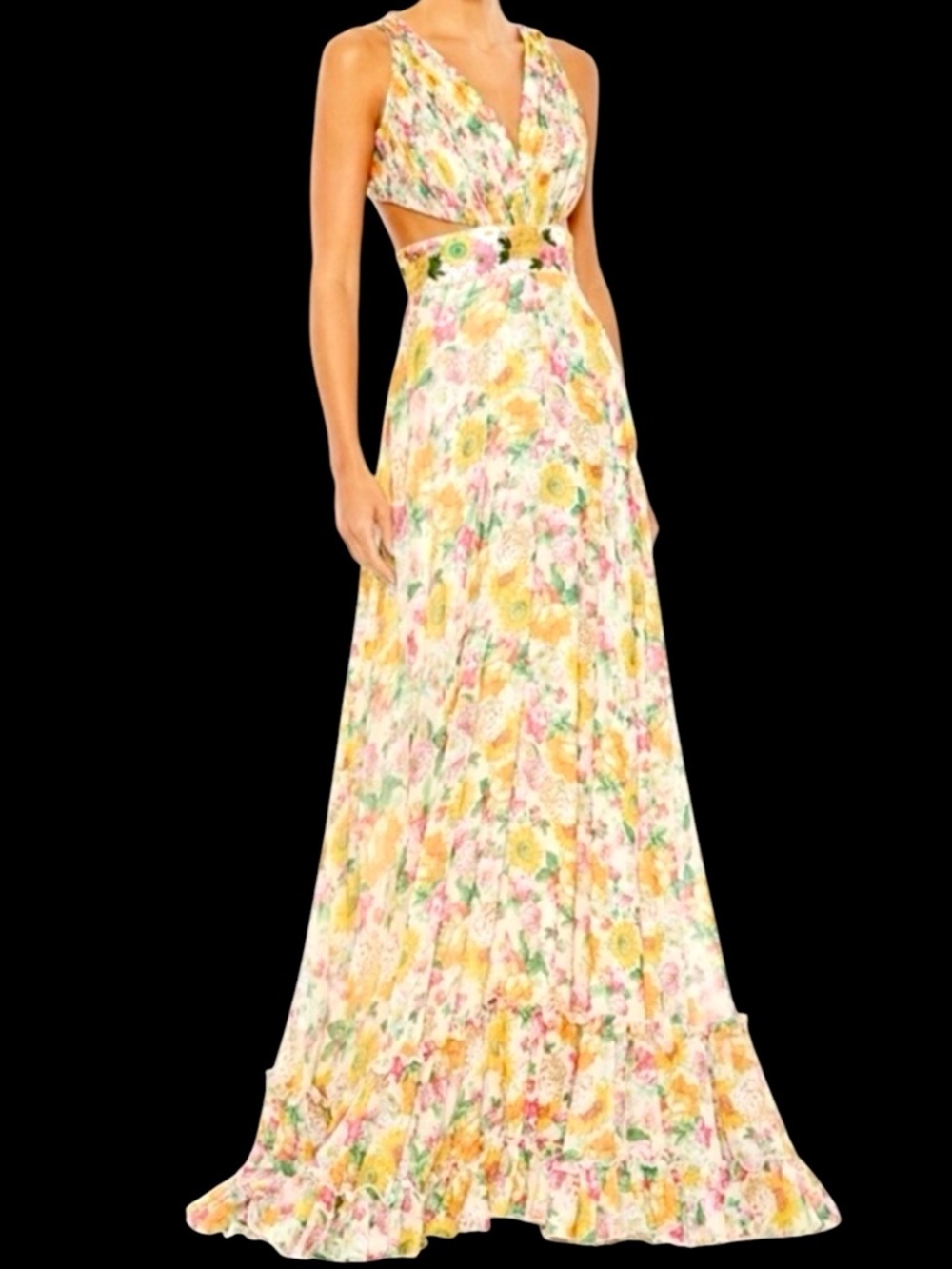 Mac Duggal Gown 9174 Lace-Up Back Beaded Floral Formal Dress NWT 14